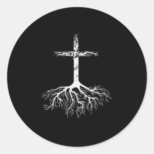 Pegatina Redonda Raíz cristiana tu fe en Jesucristo Tre raíz