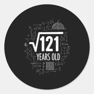 Pegatina Redonda Raíz Cuadrada Matemática 121 Años, Matemáticas Div