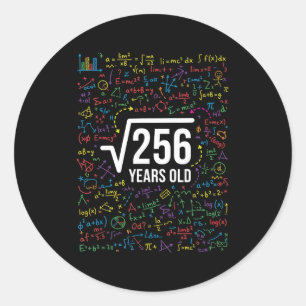 Pegatina Redonda Raíz Cuadrada Matemática 256 Años, Matemáticas Div