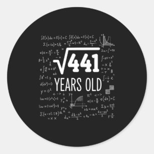 Pegatina Redonda Raíz Cuadrada Matemática 441 Años, Matemáticas Int