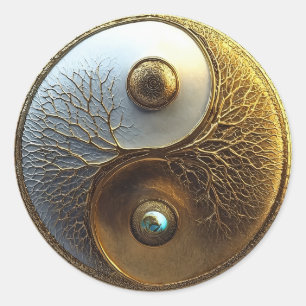 Pegatina Redonda Raíz de la Armonía   Diseño Yin Yang