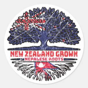 Pegatina Redonda Raíz nepalesa neozelandesa de árbol de Nueva Zelan