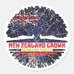Pegatina Redonda Raíz serbia neozelandesa de árbol de Nueva Zelanda