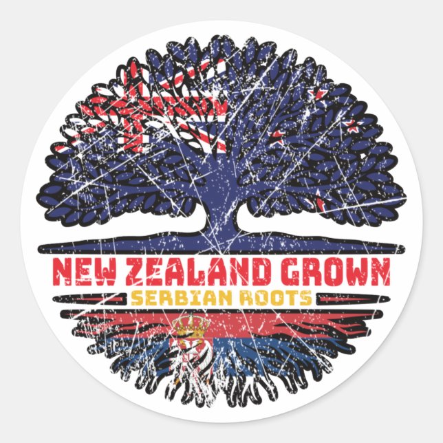 Pegatina Redonda Raíz serbia neozelandesa de árbol de Nueva Zelanda (Anverso)