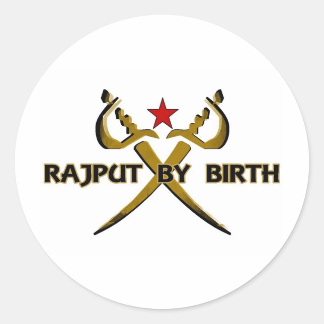Pegatina Redonda Rajput Por Birth Red Star (Anverso)