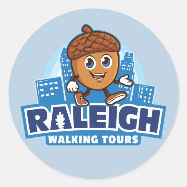 Pegatina Redonda Raleigh Walking Tours Cute Acorn (Anverso)