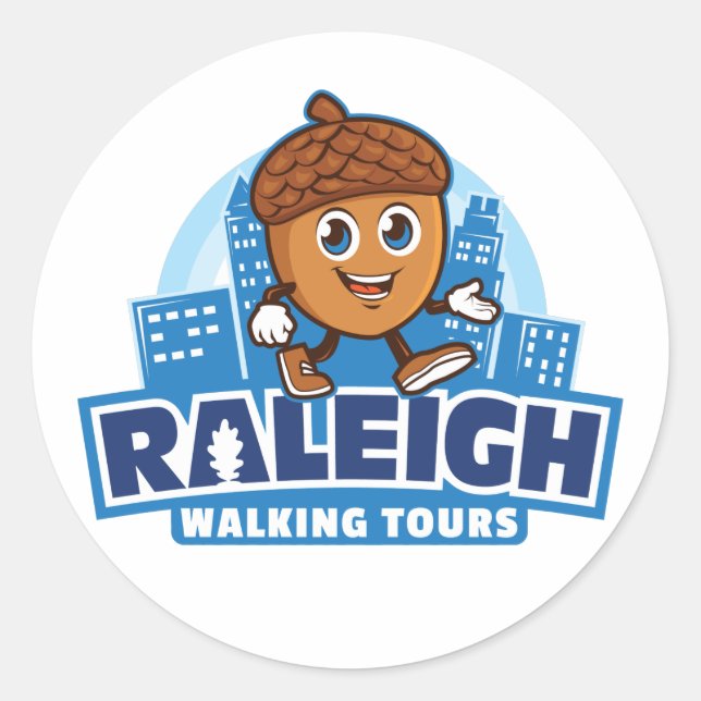Pegatina Redonda Raleigh Walking Tours Cute Acorn (Anverso)