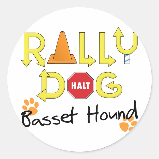 Pegatina Redonda Rally Basset Hound Dog (Anverso)