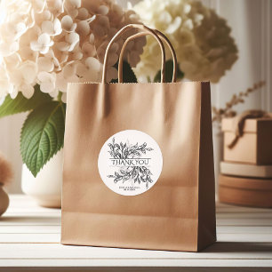 Pegatina Redonda Rama blanca y negra y deja Boda