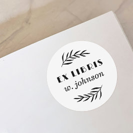 Pegatina Redonda Rama Botánica Retro Simple Ex Libris Bookplate