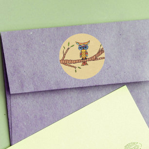 Pegatina Redonda Rama de búho colorida