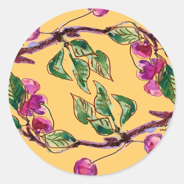 Pegatina Redonda Rama de cerezas (Anverso)