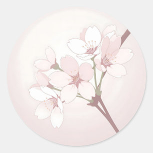 Pegatina Redonda Rama de flor de cerezo suave minimalista japonés