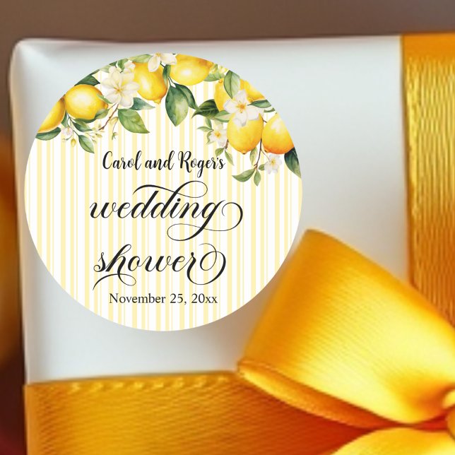 Pegatina Redonda Rama de limón Ducha de bodas de verano mediterráne (Subido por el creador)