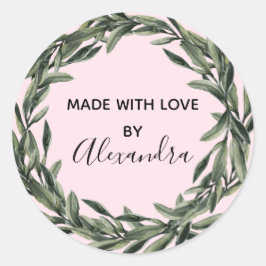 Pegatina Redonda Rama de vintage de producto hecha a mano Pink de m