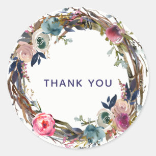 Pegatina Redonda Rama Rústica Ramas Corona Floral Moderna Chic
