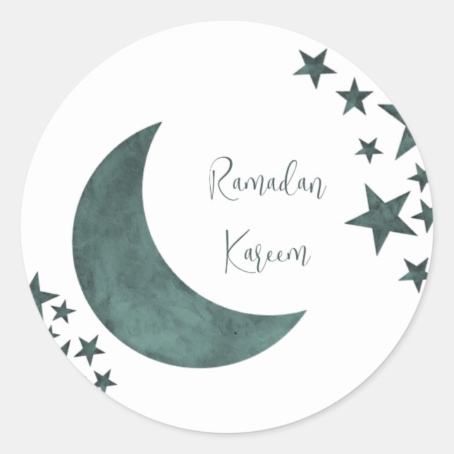 Pegatina Redonda Ramadan Kareem creciente Islam mubarak estrellas P (Anverso)