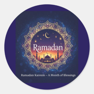 Pegatina Redonda Ramadán Kareem Mezquita Espiritual Puesta de sol
