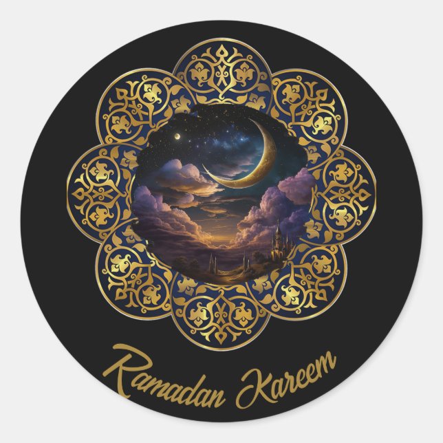 PEGATINA REDONDA RAMADAN KAREEM MUBARAK 2024 EID MUBARAK (Anverso)