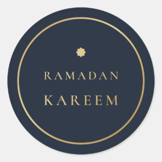 Pegatina Redonda Ramadán Kareem Sticker Elegante Azul Marino y Dora