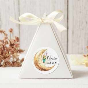 Pegatina Redonda Ramadan Kareem Watercolor Crescent Moon