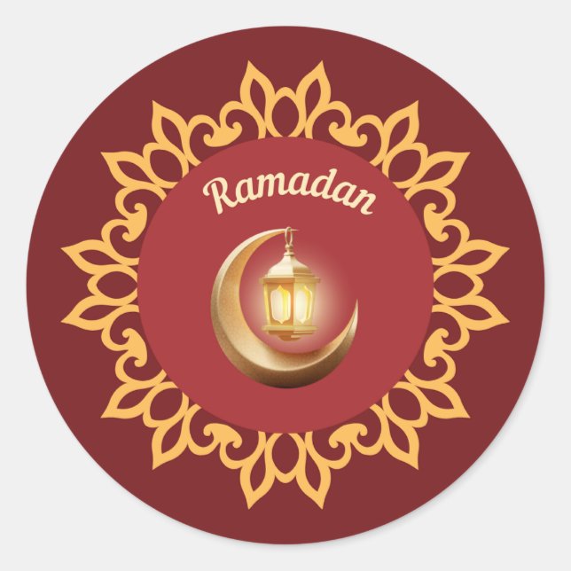 Pegatina Redonda Ramadan Lantern & Crescent Premium Sticker – Islam (Anverso)