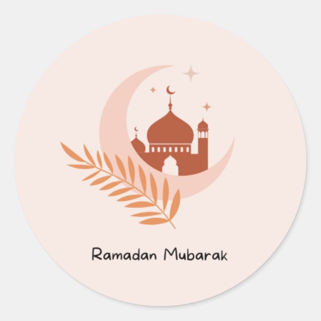 Pegatina Redonda Ramadan Mubarak Boho Luna y Mezquita (Anverso)
