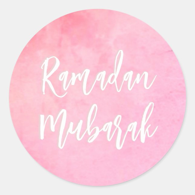 Pegatina Redonda Ramadan Mubarak Bonito Rosa (Anverso)