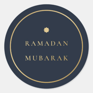 Pegatina Redonda Ramadán Mubarak Elegante Sticker Azul Oro