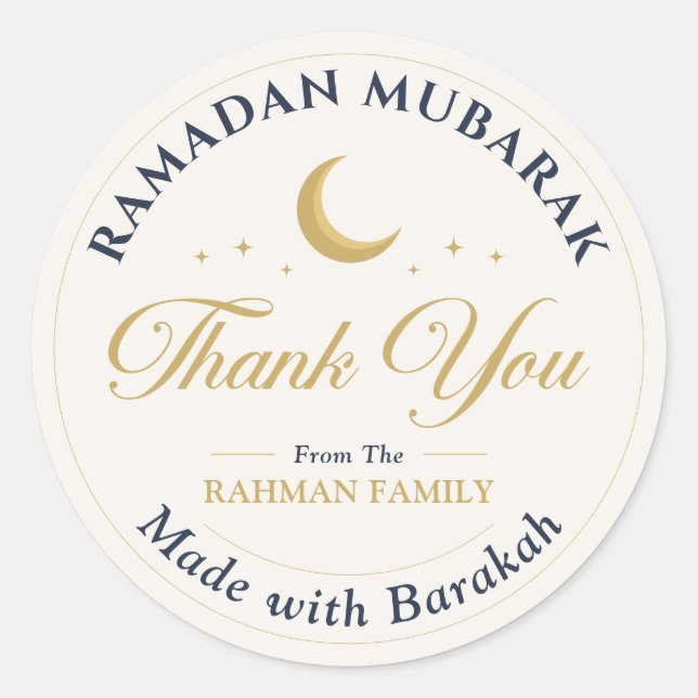 Pegatina Redonda Ramadán Mubarak Gracias Oro Celestial (Anverso)