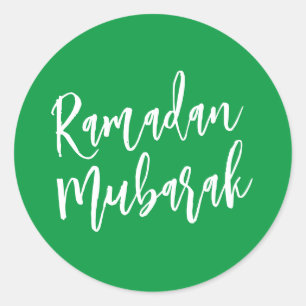 Pegatina Redonda Ramadan Mubarak Simple Verde Minimalista