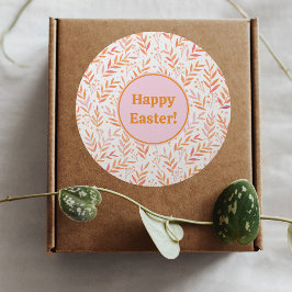 Pegatina Redonda Ramas acuarelas pasteles naranja y Semana Santa ro