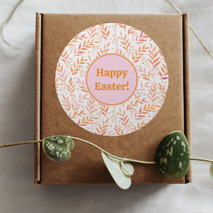 Pegatina Redonda Ramas acuarelas pasteles naranja y Semana Santa ro