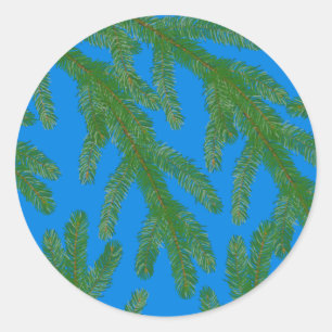Pegatina Redonda Ramas de abeto verde festivo y ramitas Azul