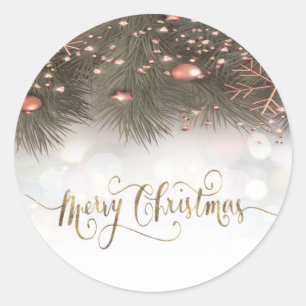 Pegatina Redonda Ramas de árbol de pino Adornos Feliz Navidad