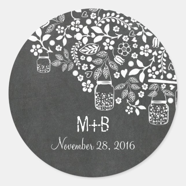 Pegatina Redonda ramas de árboles florales y jarras de albañil (Anverso)