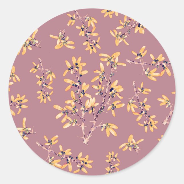 Pegatina Redonda Ramas de espinas negras amarillas (Anverso)