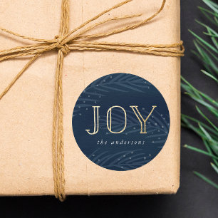 Pegatina Redonda Ramas de invierno Joy Navy y Gold Holiday