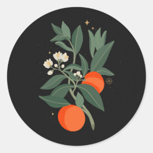 Pegatina Redonda Ramas mágicas naranjas