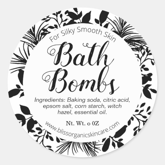 Pegatina Redonda Ramas negras de la bomba blanca de baño (Anverso)