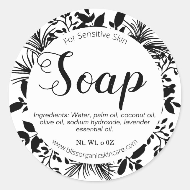 Pegatina Redonda Ramas Negras En Jabón Blanco (Anverso)