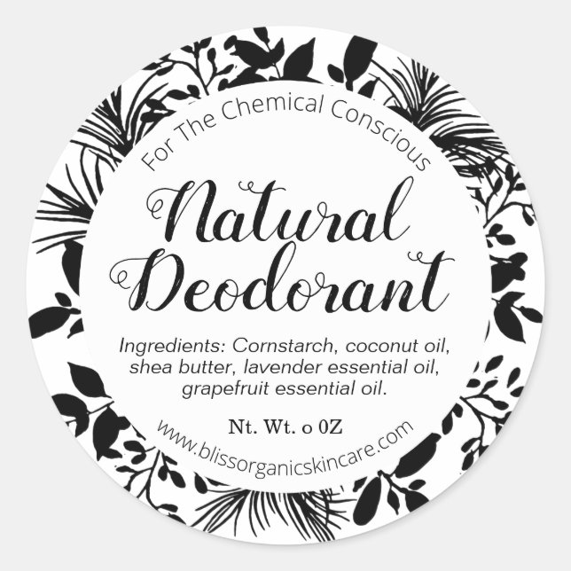 Pegatina Redonda Ramas negras sobre desodorante blanco (Anverso)