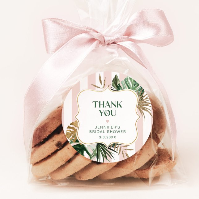 Pegatina Redonda Ramas rosa retro ducha tropical de novia (Subido por el creador)