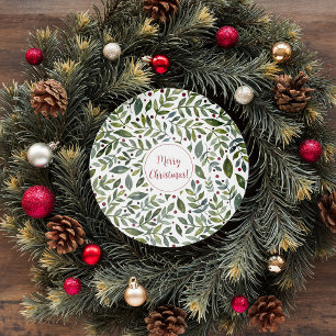 Pegatina Redonda Ramas y bayas estacionales de las acuarelas verdes