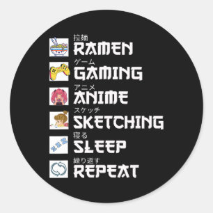 Pegatina Redonda Ramen Anime Juegos Repetición Otaku Anime Manga Ví