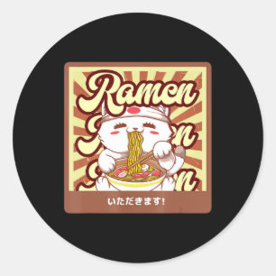 Pegatina Redonda Ramen Cat Neko Anime Kawaii Japonés Cat Lover Tee