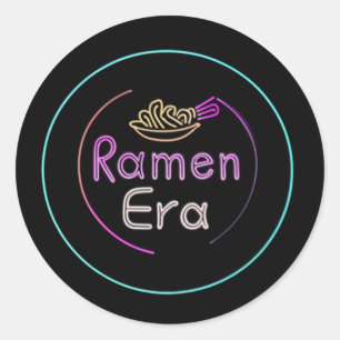 Pegatina Redonda RAMEN ERA, comida japonesa, ESTILO NEON
