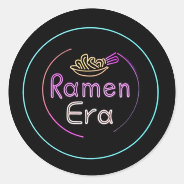 Pegatina Redonda RAMEN ERA, comida japonesa, ESTILO NEON (Anverso)