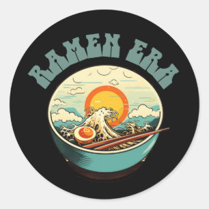 Pegatina Redonda RAMEN ERA, comida japonesa, retro, regalos present