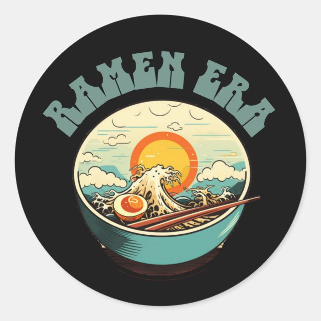 Pegatina Redonda RAMEN ERA, comida japonesa, retro, regalos present (Anverso)